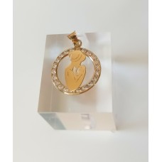 Μενταγιόν σε Κίτρινο Χρυσό 14Κ με ζιργκόν "Μαμά με μωρό" (N215)